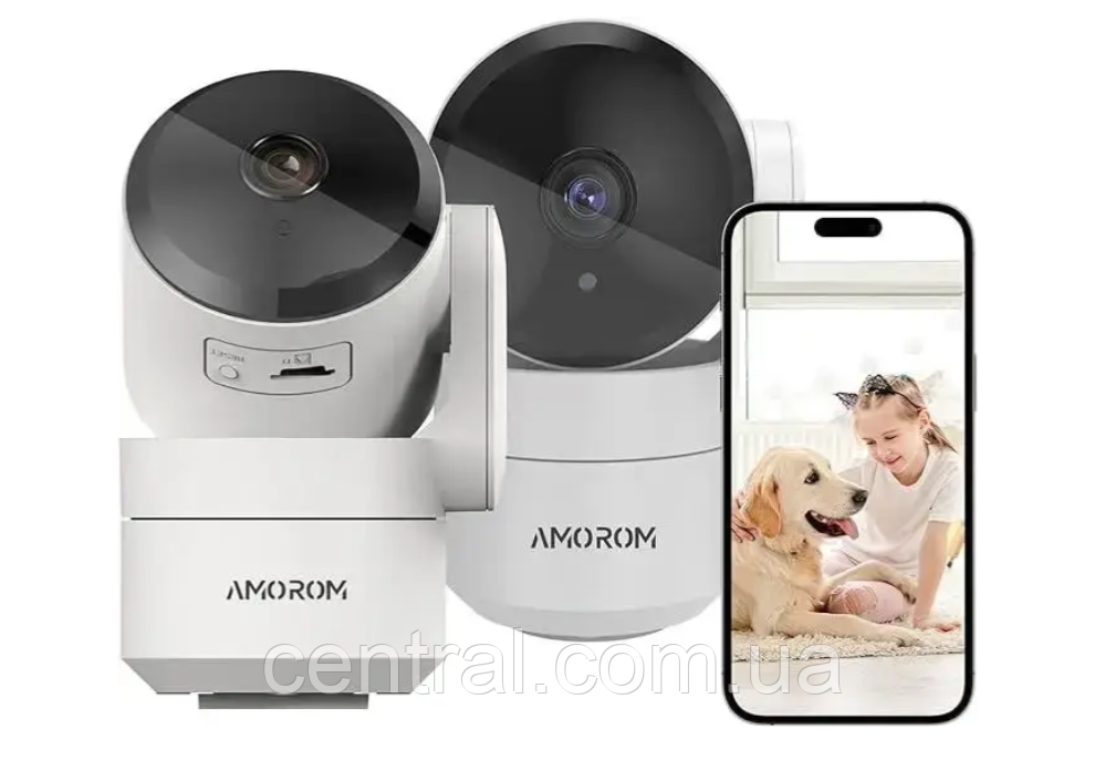 Amorom Smart Auto-Tracking Camera (модель AM-P1) — це внутрішня поворотна Wi-Fi камера відеоспостереження, 2 штуки, фото 1