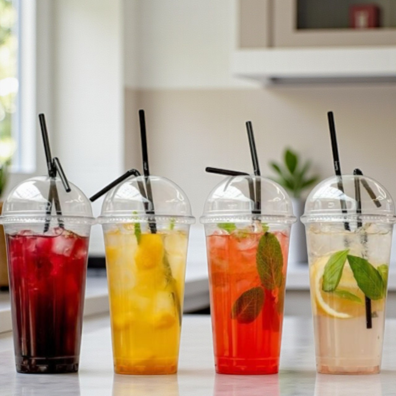 Пластиковий купольний стакан з кришкою 420 мл 25 шт стакан одноразовий для коктейлів, лимонаду та фрешу, фото 1