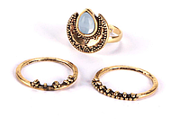 Хит продаж! Модный набор из трех колец в ретро стиле, в египетском стиле, кольцо с опалом, цвет - бронза