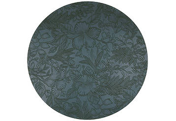 Набір (12 шт.) серветка сервірувальна (плейсмат) з еко - шкіри з тисненням D38см Floral, колір - синій