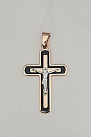 Хрест з розп'яттям в червоному золоті 585 проби з емаллю