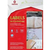 Етикетки самоклеючі Optima, O25122 білі, А4, 100 (арк/пач), на аркуші 65шт.