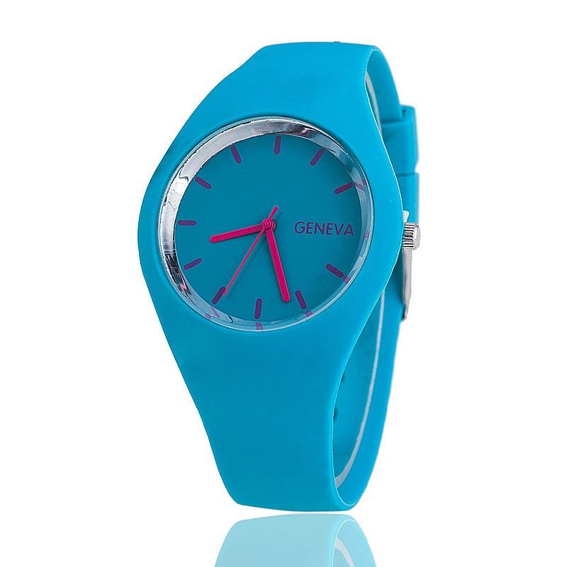 Модні стильні жіночі годинники Geneva ,блакитні силіконовий ремінець