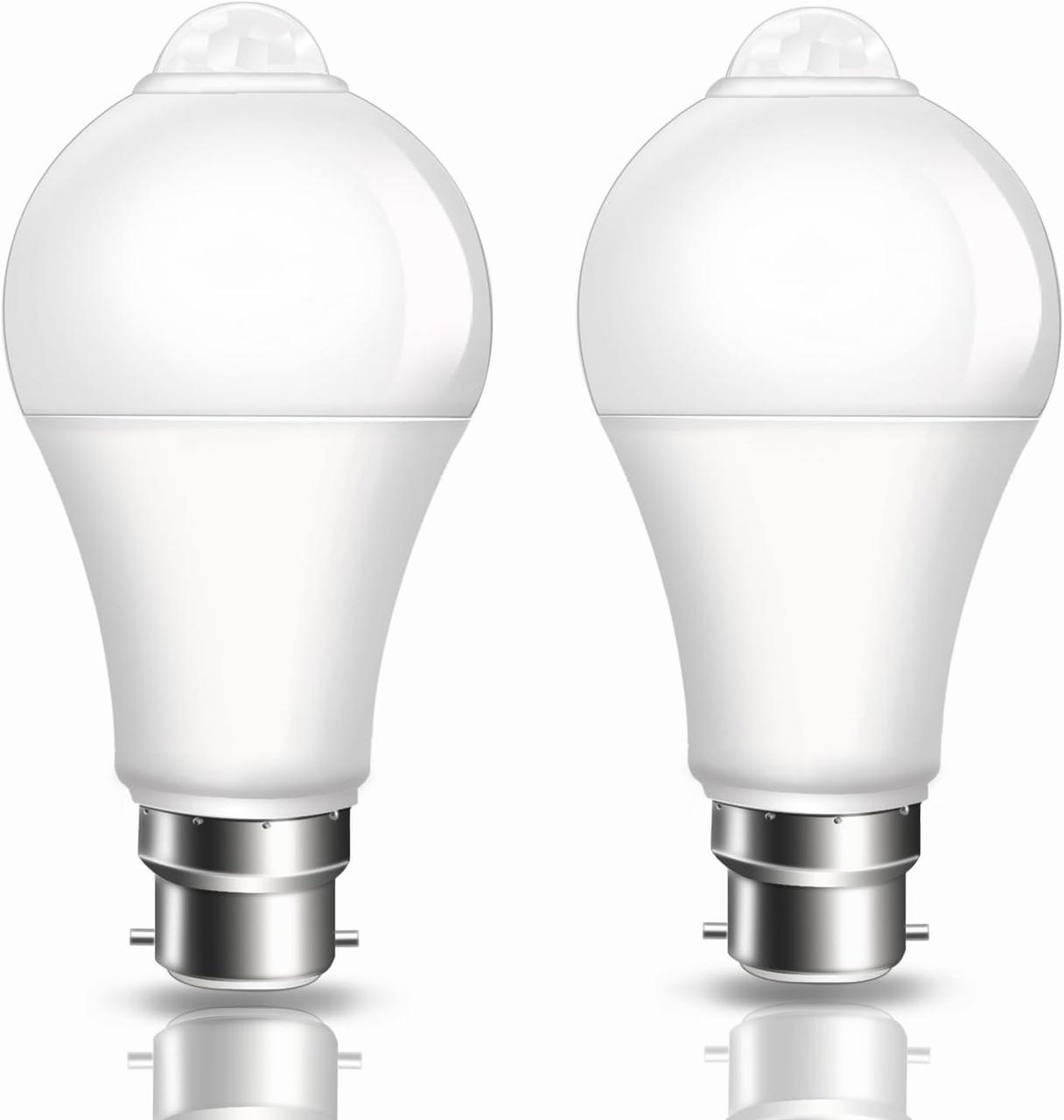 Світлодіодні лампи з датчиком руху PIR 9 Вт, світлові лампочки BC B22 Cool White 6500 K, еквівалент 60 Вт, автоматичне, фото 1