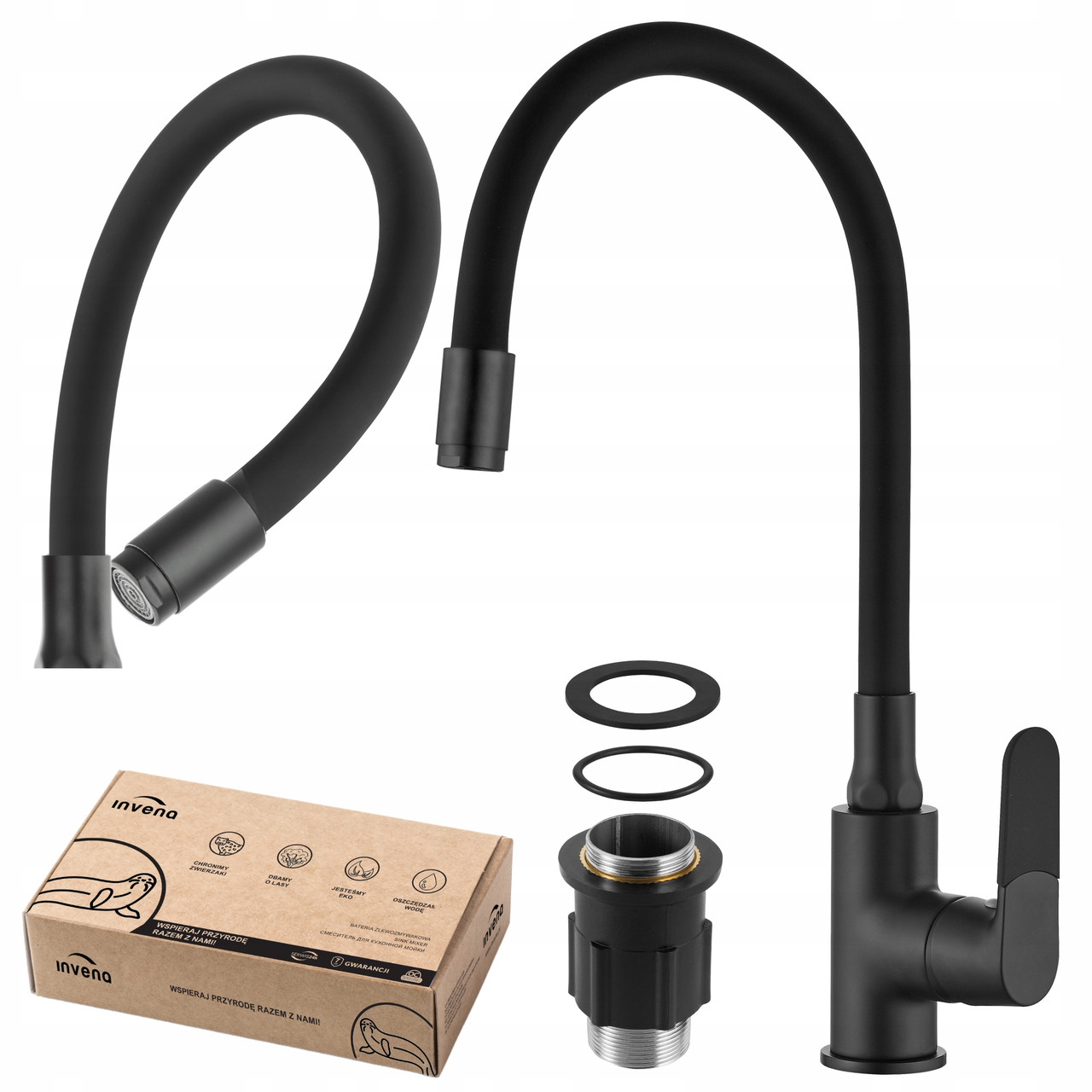 Стояча кухонна мийна батарея з гнучким чорним краном, фото 1