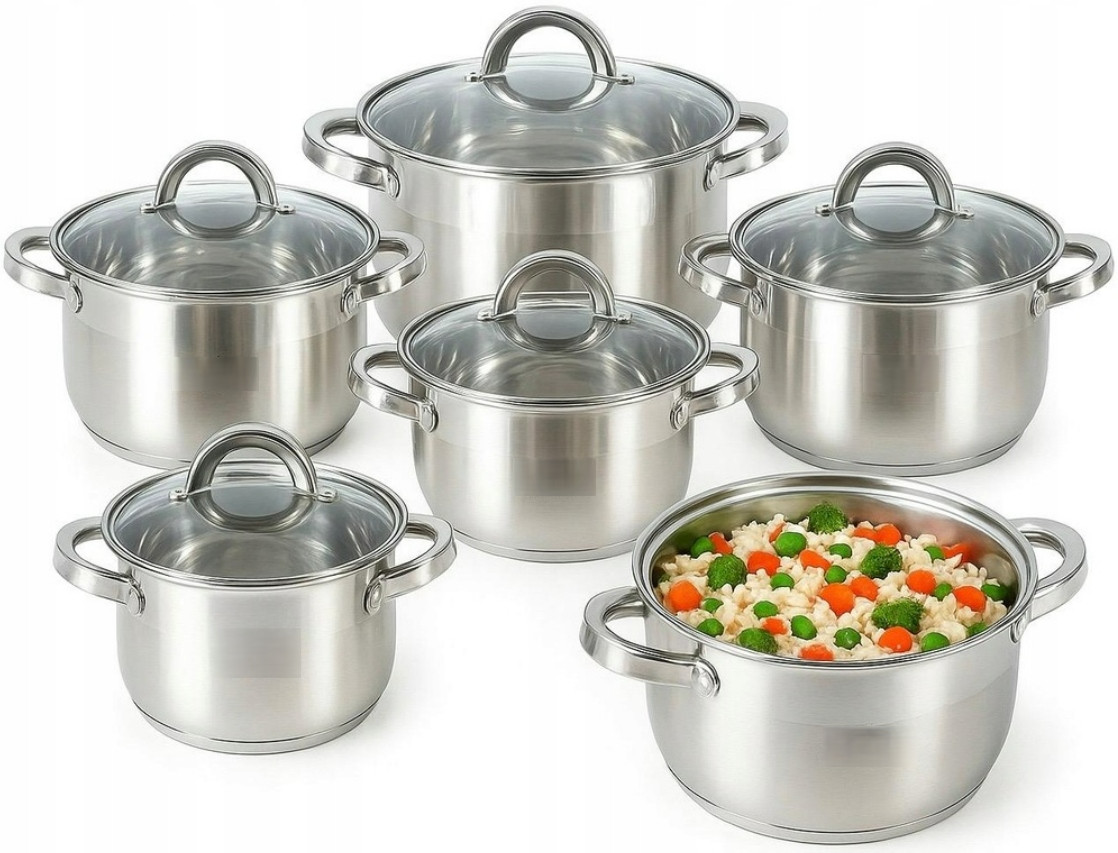 Комплект каструль для індукційного газу з нержавіючої сталі набір 12 елементів, фото 1