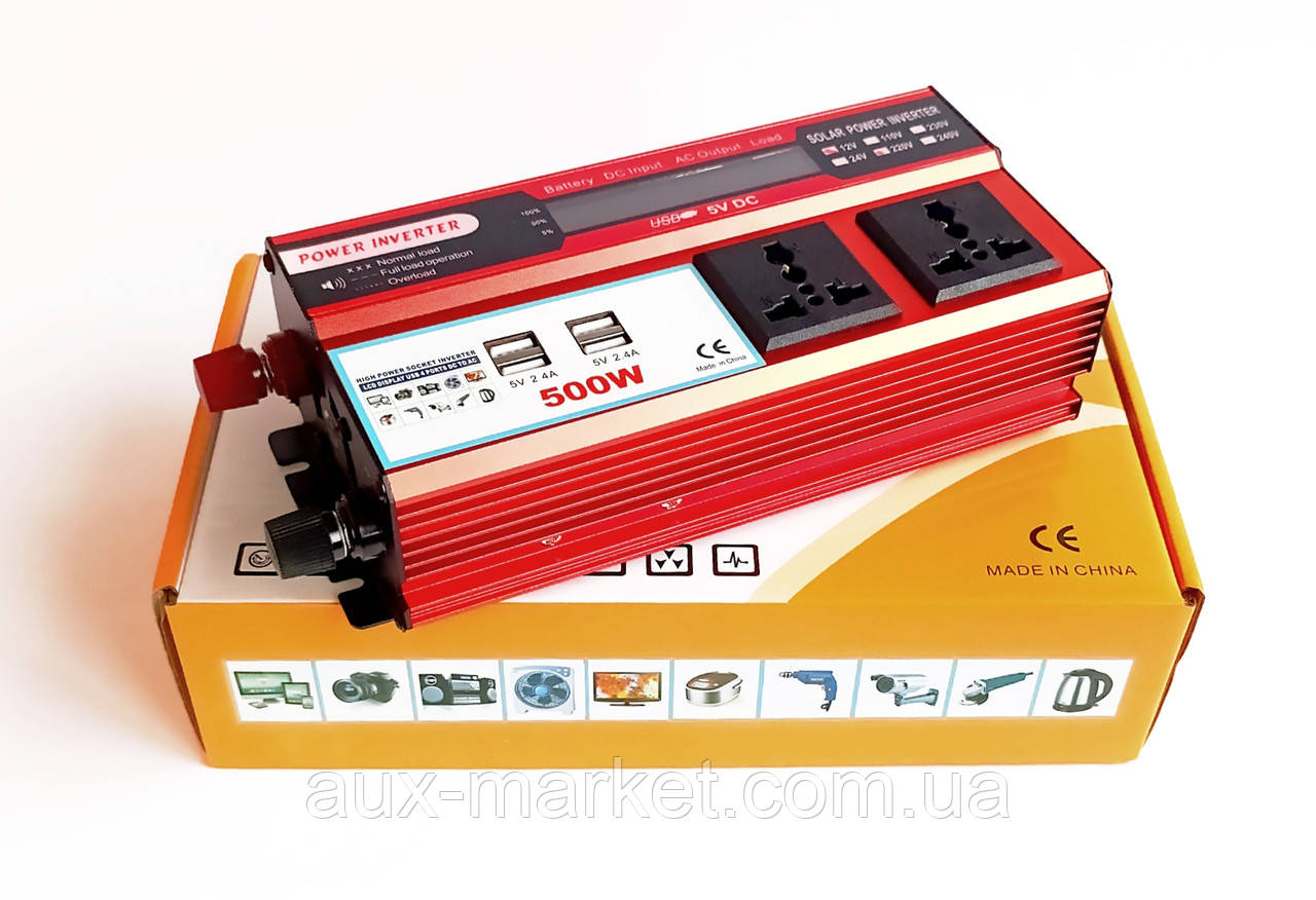 Перетворювач напруги Solar Power Inverter 12V-220V 500W з вольтметром + вихід DC12V