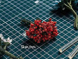 Тичинки на гілці червоні 12 штук/пучок на дроті для рукоділля, хобі, декору