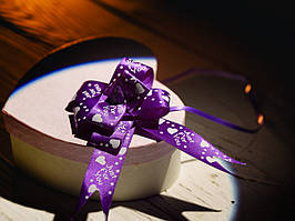 Бант подарунковий стрічковий на затяжках для пакування подарунків і декору Колір фіолет. 5х8 см