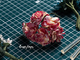 Квітка на дроті тканинна рожева 6 штук/пучок для рукоділля, хобі, декору