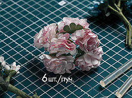 Квітка на дроті тканинна рожево-біла 6 штук/пучок для рукоділля, хобі, декору