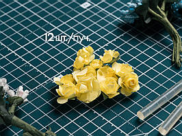 Троянда на дроті жовта. Матеріал тканина+папір 12шт/пучок для рукоділля, хобі, декору