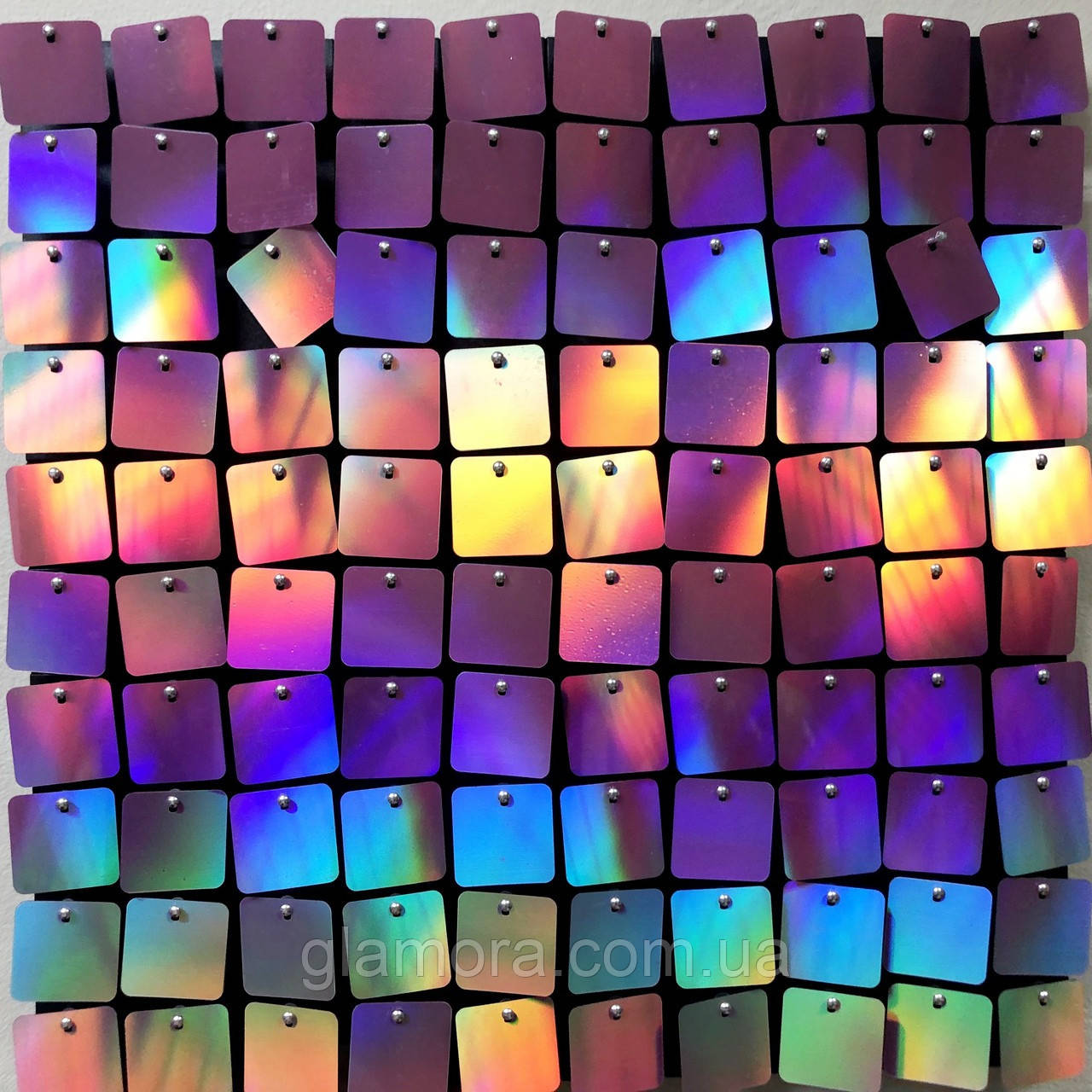Квадратні паєтки 30 мм, на чорному планшеті, колір Fuchsia AB, 1 шт., фото 1