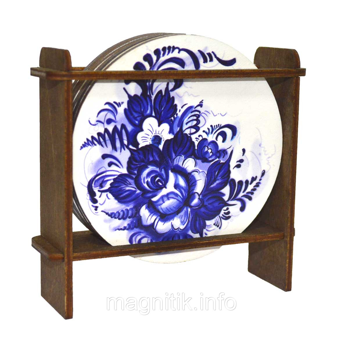 Підставки під гаряче "Жостовський розпис: Сині квіти на білому тлі", фото 1