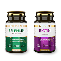 Cелен 100 мкг №60 + Биотин 5000 мкг №60 NOVEL, витамины жевательные, набор со скидкой 50%