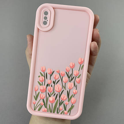 Чохол для iPhone Xs Max рожевий чохол із принтом із тюльпанами на телефон айфон хс макс r02h, фото 1