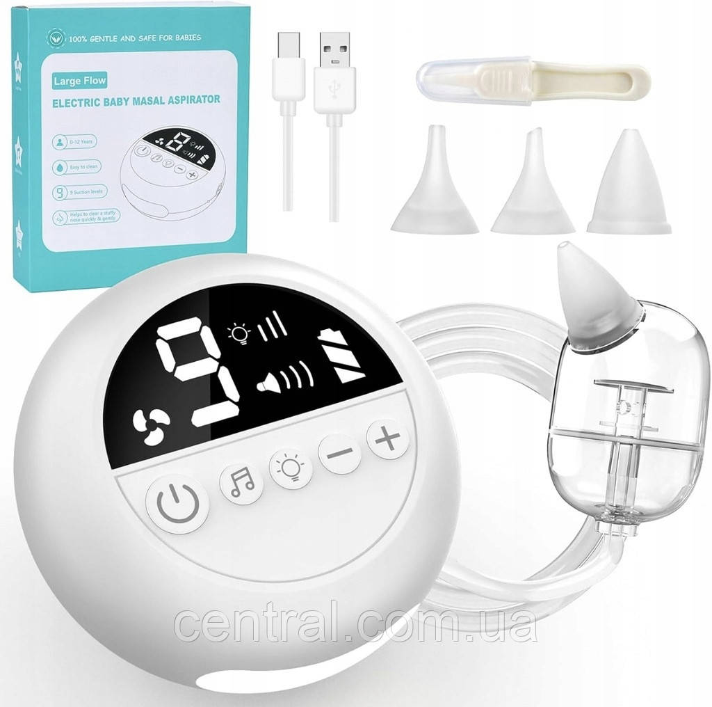 Аспіратор електричний для носа дитячий назальний електричний соплевідсмоктувач для новонароджених та дітей до 12 років з нічником,, фото 1