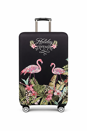 Чохол для валізи ⬩ Рожевий фламінго CooLost ⬩ захисний неопрен ⬩ чорний з принтом