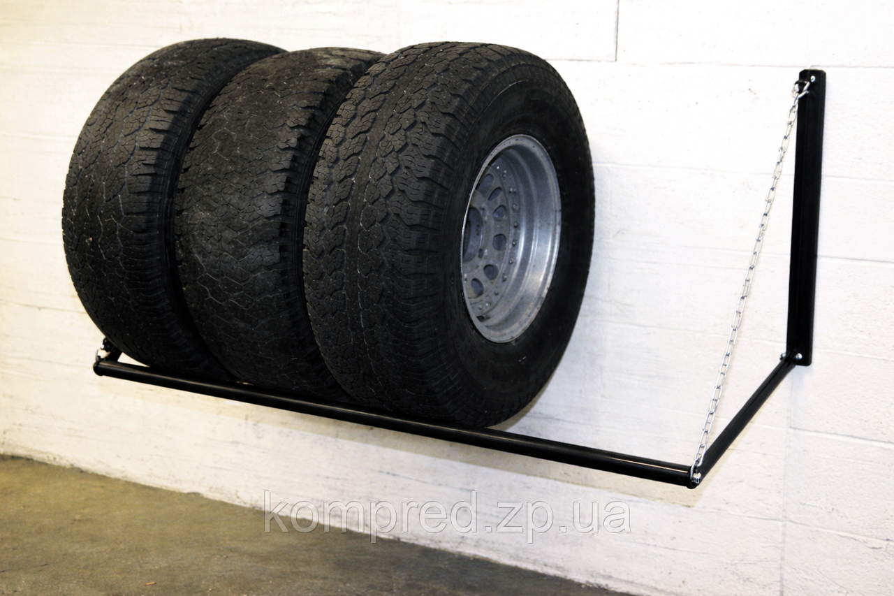 Полиця для зберігання 4 колес 1150х600х600мм (на ланцюгу, відкидна) чорна  Kompred OL469, фото 1