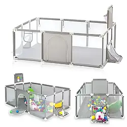 Манеж дитячий ігровий NX-21 великий сірий безпечний складаний манеж для немовлят і малюків