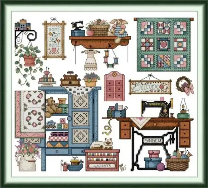 Набір для вишивання за нанесеною на канву схемою "Love Sewing 3". AIDA 14CT printed 41*36 см, фото 1