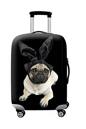 Чохол на валізу ⬩ Мопс CooLost ⬩ захисний неопрен ⬩ чорний з принтом