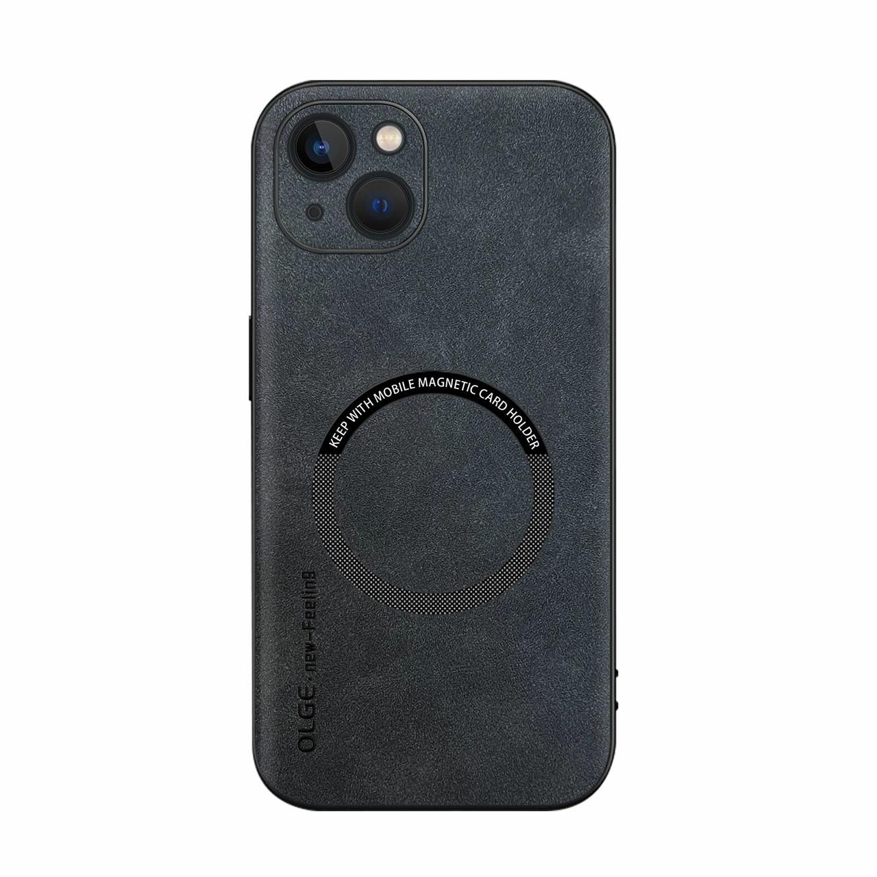 Шкіряний чохол OLGE з MagSafe для Apple iPhone 15 Dark gray