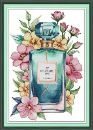 Набір для вишивання за нанесеною на канву схемою  "Flower Perfume Bottle".AIDA 14CT printed , 26*35 см, фото 1