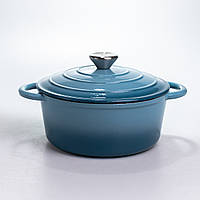 Каструля чавунна 2.5 л емальована з кришкою посуд для тушкування запікання томління кухонна Синя HP-1-14-BLUE