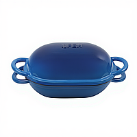 Чавунна овальна форма для випікання хліба з кришкою 25×17×15 (см) форма для хліба в духовку Синя HP-1-23-BLUE