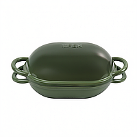 Чавунна овальна форма для випікання хліба з кришкою 25×17×15 (см) форма для хліба в духовку Зелена HP-1-23-GREEN