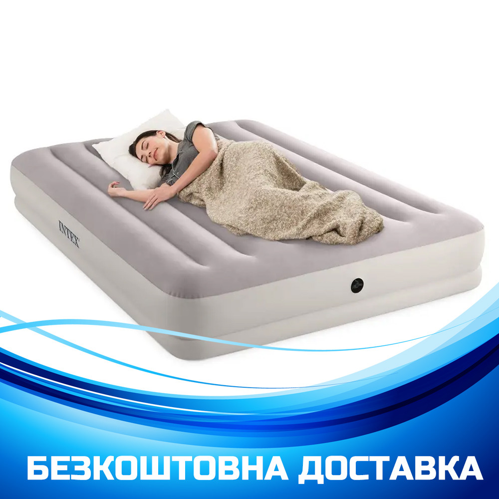 Надувне ліжко двоспальне Intex 64179 Сірий (152-203-30см, USB-насос), фото 1