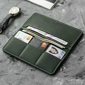 Портмоне TRIO Green зелене з натуральної шкіри Crazy Horse гаманець купюрник ручної роботи на три відділення для купюр
