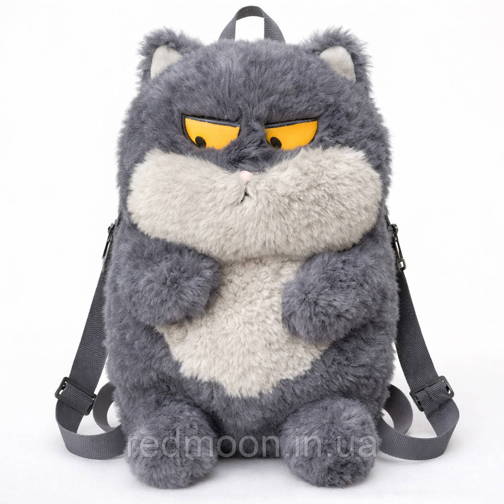 Сумка кіт Буки 30 см, Сірий / Дитячий рюкзак-іграшка / Рюкзак-кіт / Плюшевий рюкзачок для дітей, фото 1