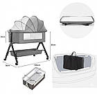 Приставне складане дитяче ліжечко на коліщатках, Сірий / Ліжко-колиска з москітною сіткою / Bedside ліжечко з регулюванням висоти, фото 10