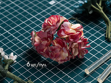 Квітка на дроті тканинна рожева 6 штук/пучок для рукоділля, хобі, декору