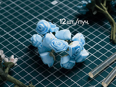 Троянда з дротом поліуретанова блакитна 12шт/пучок для рукоділля, хобі, декору