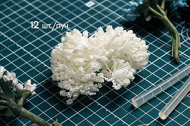 Кульки білі на гілках 12 штук/пучок на дроті для рукоділля, хобі, декору