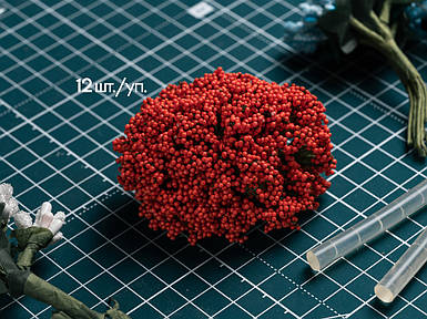 Кульки на гілках червоні 12 штук/пучок на дроті для рукоділля, хобі, декору