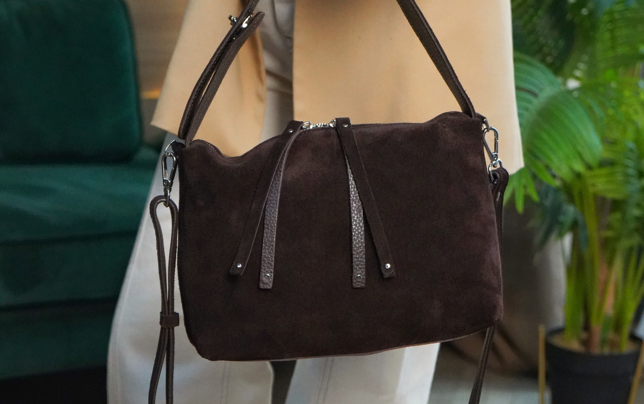 Жіноча сумка Дана з натуральної замші колір Шоколад