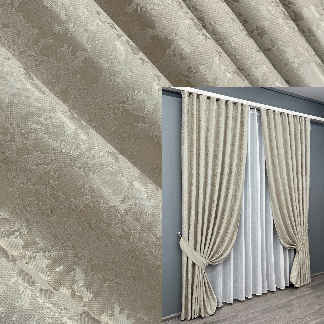 Комплект штор (2шт. 1,5х2,8м.) льон мармур, колекція "Pavliani ХО". Колір теплий бежевий. Код 1272ш 33-0101, фото 1