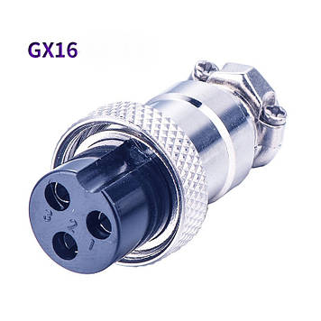 Штекер DC,  GX16 , 3pin, 16мм