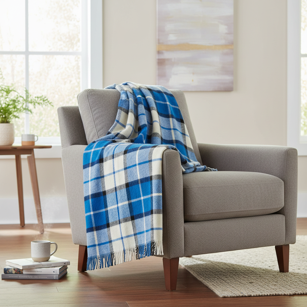 Плед 170х200см напіввовна Ярослав диз.15 синій, фото 1