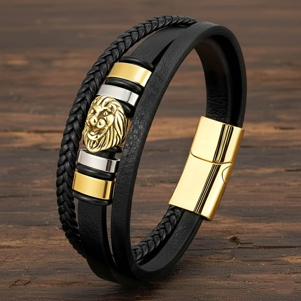 Чоловічий браслет з головою лева KINGSROCK GOLD розмір 17-19 см (довжина 21 см), фото 1