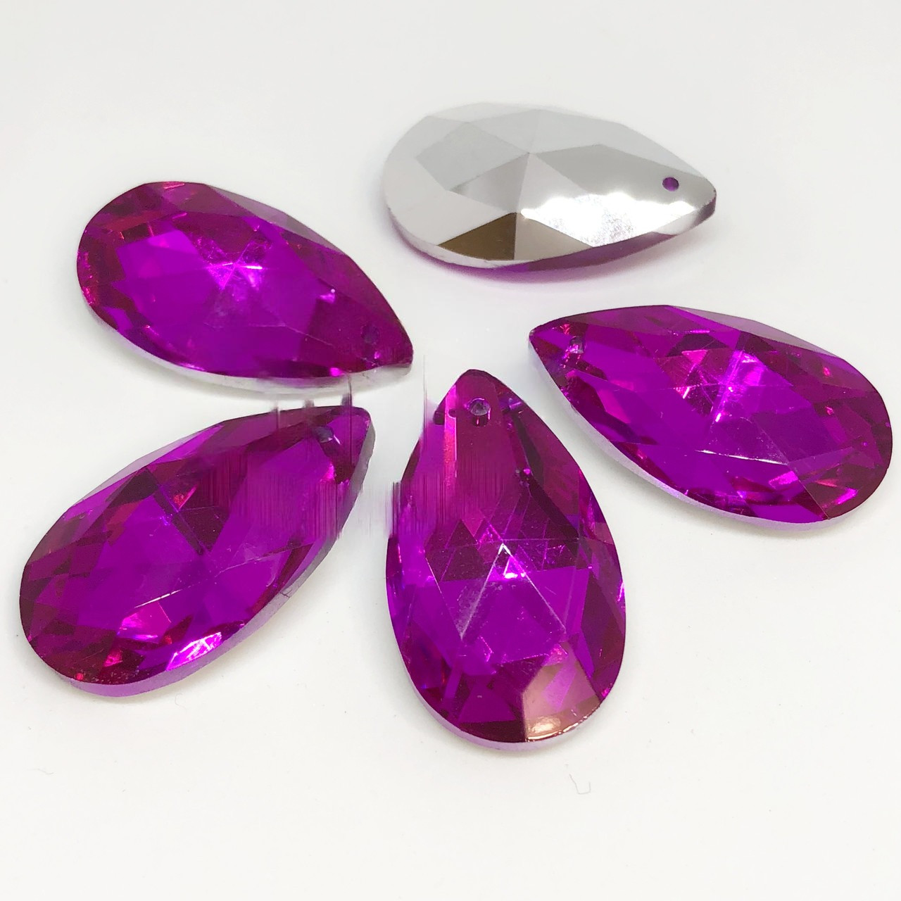 Бусина-наконечник для кришталевої штори, Fuchsia, форма Капля, 38 мм*1 шт.