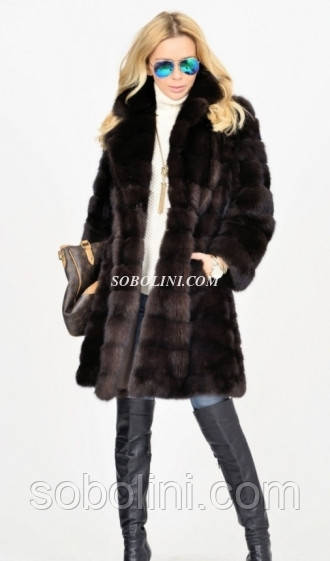 Шикарна шубу з хутра соболя, комір стійка, довжина 95 см, фото 1