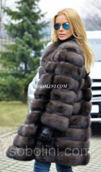 Шуба з хутра баргузинського соболю, комір-стійка, поперечний крій, рукав повний, довжина 95 см, фото 1