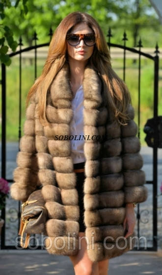 Шубка з хутра соболя тортора, комір-стійка, довжина 93 см, фото 1