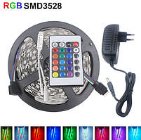 Світлодіодна стрічка 5 м SMD 3528 (54 LED/m) IP20 + адаптер живлення + пульт RGB