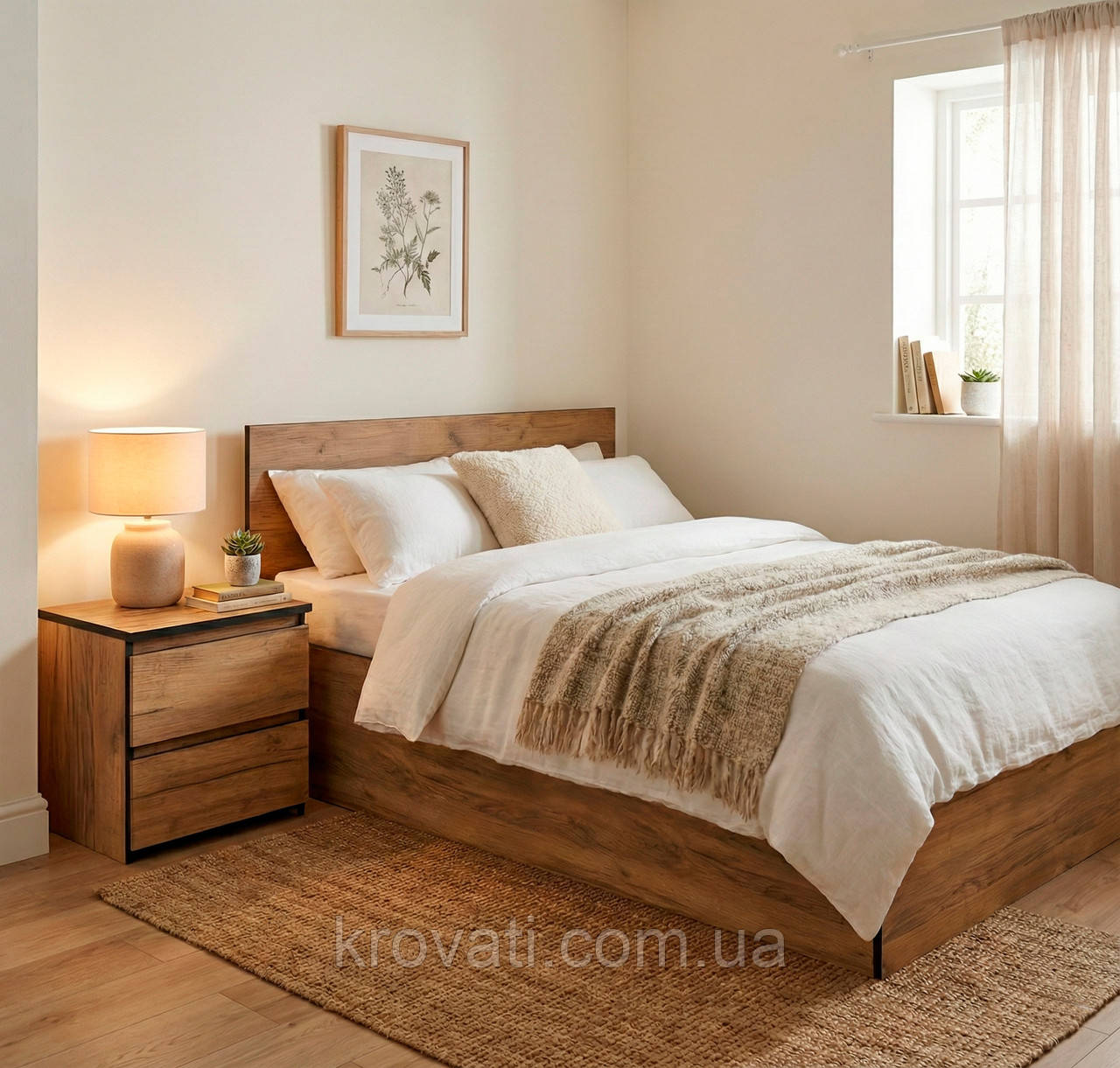 Ліжко 160 + підйомний ортопедичний внесок під матрац Бруклін, Меблі Сервіс, Дуб крафт золотий